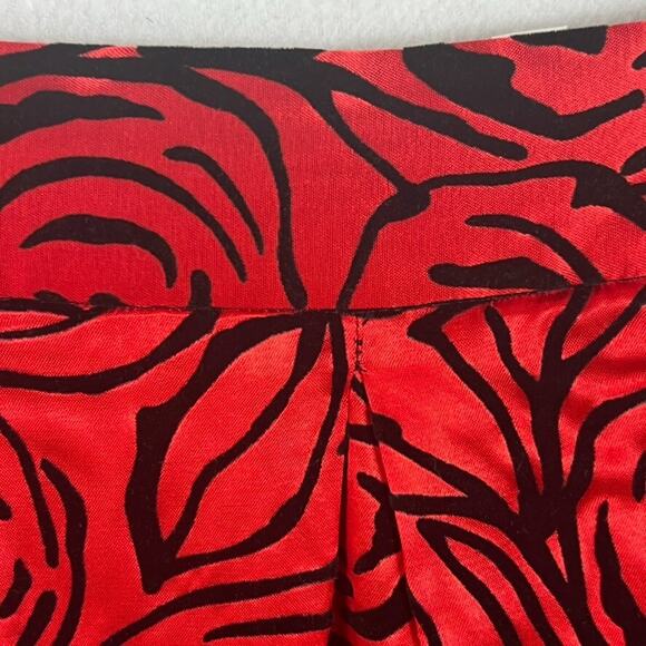 Chetta B Evening Formal Maxi Skirt Womens Size 12 Red Satin Black Velvet Roses - Picture 11 of 13
